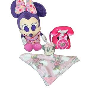 Disney Minnie Mouse Toy Lot Minnie‎ Plush Play Phone and Lovey Toddler Baby